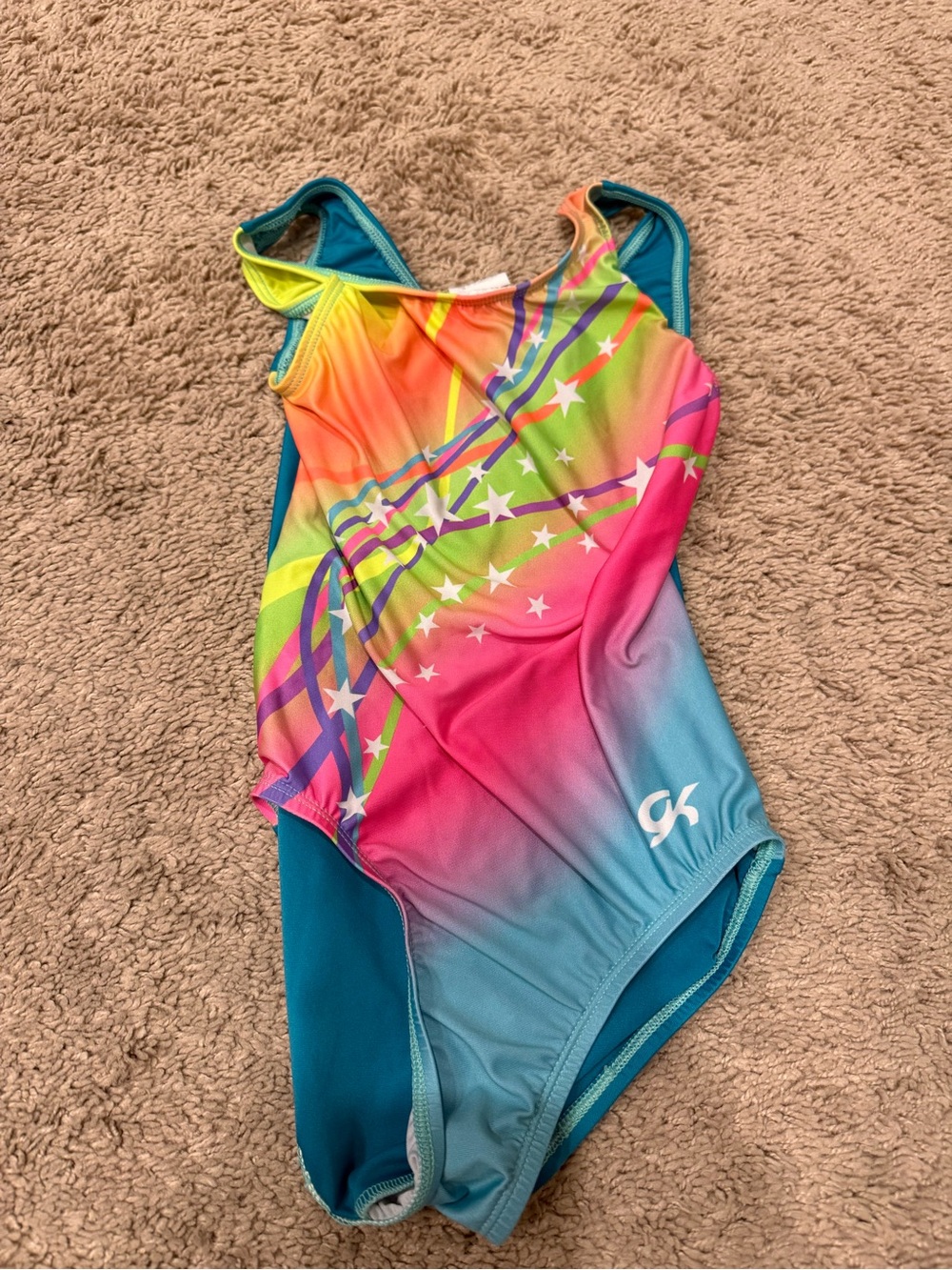 GK Stars Girls Gymnastics Leotard Child Medium Multicolor Star Print Strappy